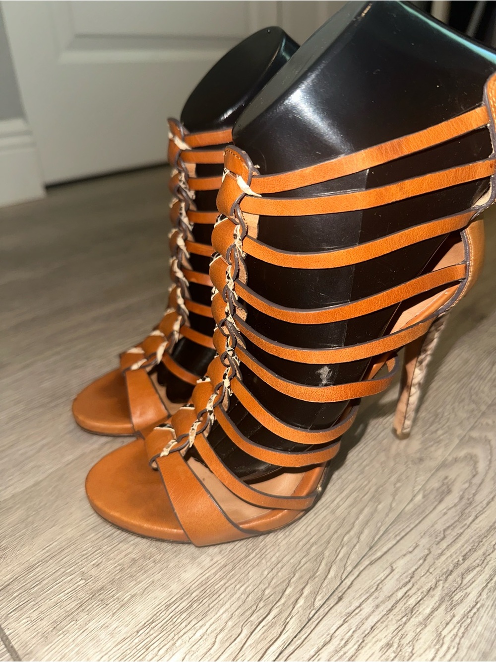 Coach Josey Strappy Snake Print Stiletto Heels Sandals Sz 6.5 B